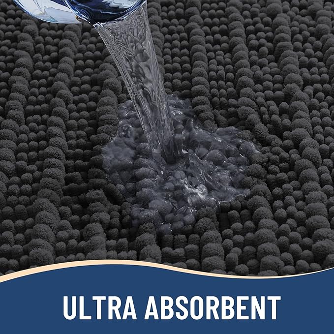 Arotive Luxury Chenille Bathroom Rug Mat, Extra Soft Thick Absorbent Shaggy Bath Rugs, Non-Slip Machine Wash Dry, Plush Bath Mats for Bathroom, Shower and Tub, 47x24, Dark Grey