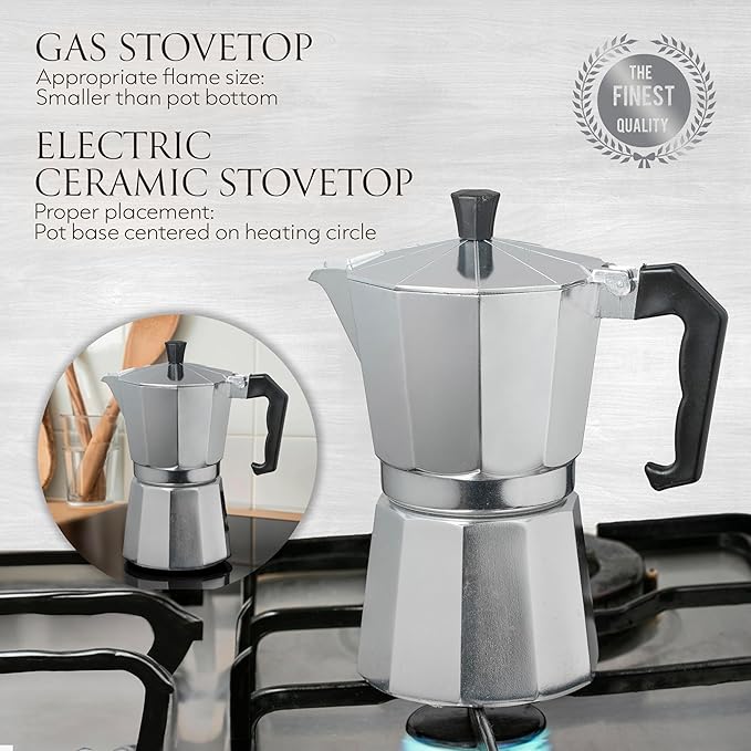 Mixpresso 6 Cup Moka Pot Cuban Coffee Maker, Moka Pot for Gas, Electric Stove Top, Classic Italian Coffee Maker, Stovetop Espresso Maker, Camping Pot Makes 6 Espresso Cup 10 Oz