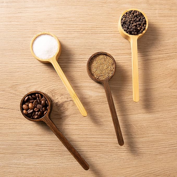 Wooden Coffee Scoop Measuring Scoop for Spices and Glass Jars with Bamboo Lids