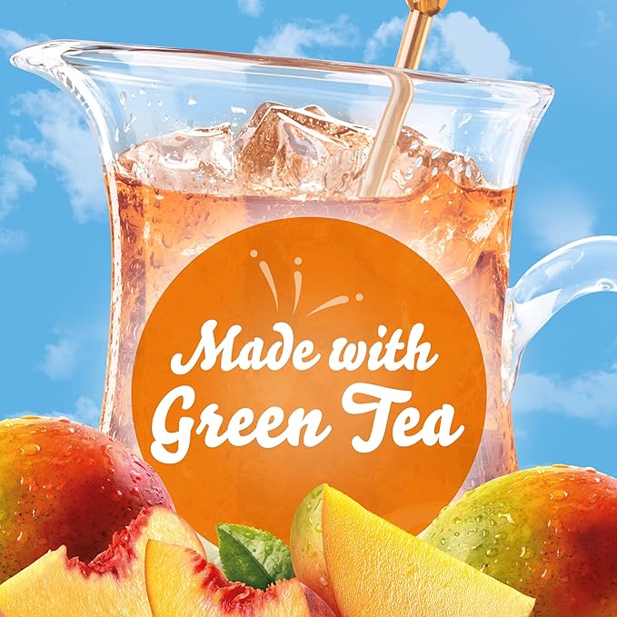 Crystal Light Peach Mango Green Tea Naturally Flavored Powdered Drink Mix, 60 ct Pack, 12 Canisters of 5 Pitcher Packets