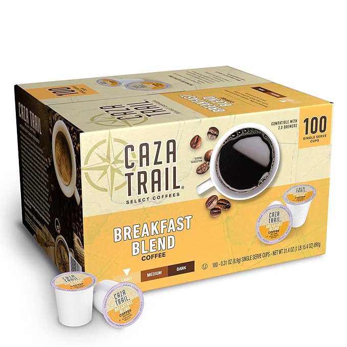 Caza Trail Coffee Pods, Breakfast Blend, Single Serve (Pack of 100) (Packaging May Vary)