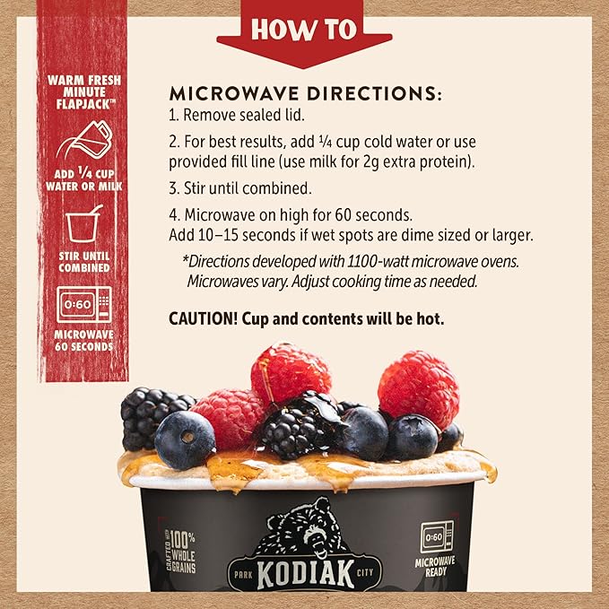 Kodiak Cakes Instant Pancake & Flapjack Cups, Buttermilk & Maple, High Protein, 100% Whole Grains, (Pack of 12)