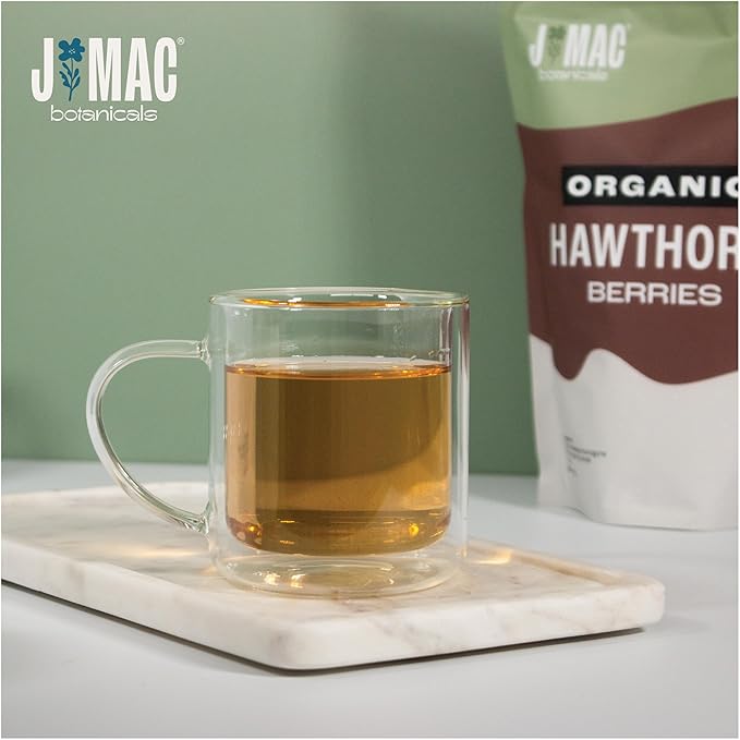 J Mac Botanicals, Organic Dried Hawthorn Berries Whole (4 oz) Hawthorn berry from Eastern Europe, certified Organic hawthorn berry tea, Hawthorne berries bulk resealable bag, Dried Hawthorn berries