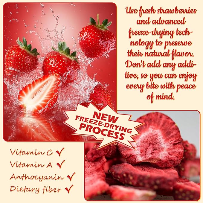 Strawberry Powder - 100% Pure Freeze Dried Strawberries Fruit Powder, Vegan & No Additive Strawberry Flavoring Natural Food Coloring for Baking, Drinks, Cakes, Icing and Smoothies - 3oz