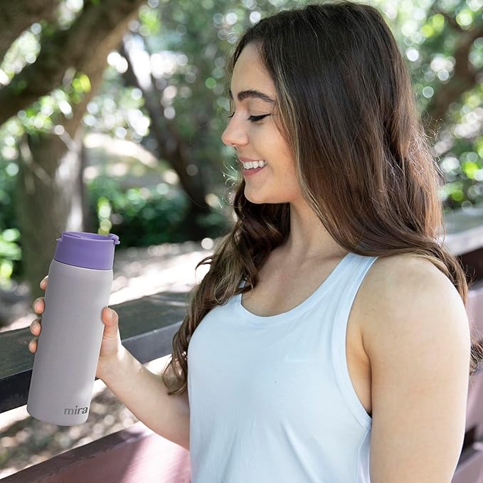 MIRA 18 oz Tea Infuser Thermos - Stainless Steel Travel Bottle with Removable Strainer for Loose Leaf Tea - Insulated Hot & Cold Brew Steeper - Heather