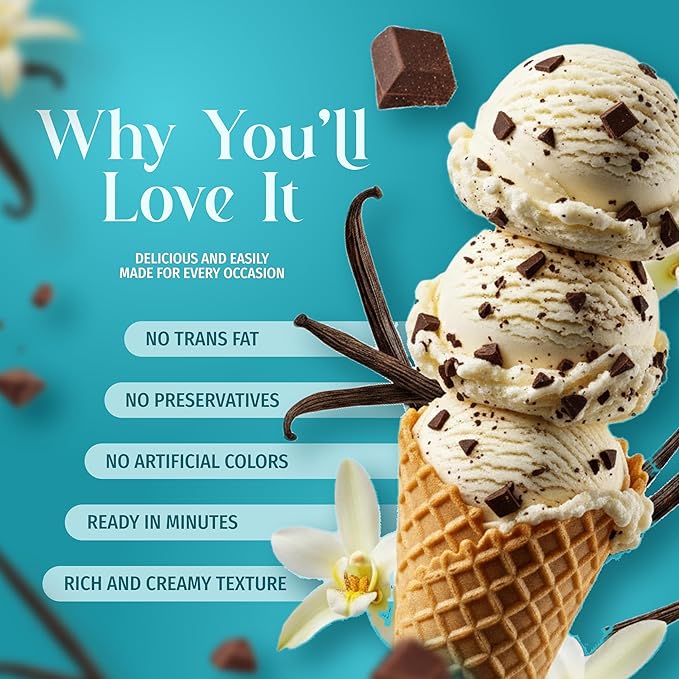 Triple Scoop - Premium Vanilla Choc Chip (2) Ice Cream Mix For Ice Cream Maker. Simple, Easy, Delicious. From Gourmet Mix To Maker in 5 Minutes, Makes 2 Creamy Qrts, Made in USA (2 Pk, Vanilla Choc)