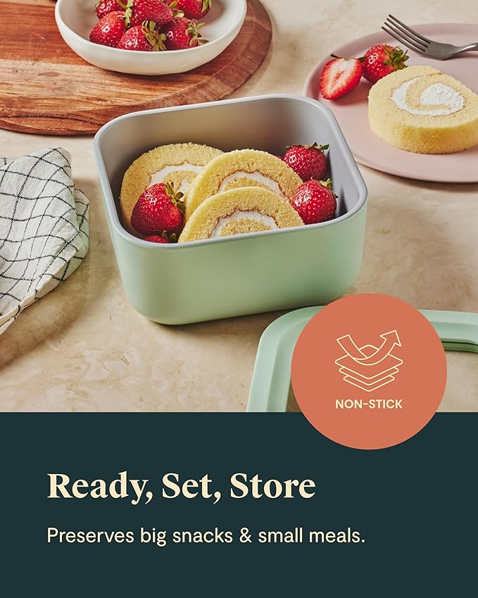 Caraway Glass Food Storage - 4.4 Cup Glass Container - Ceramic Coated Food Container - Non Toxic, Non Stick Lunch Box Container with Glass Lids - Dishwasher, Oven, & Microwave Safe - Gray