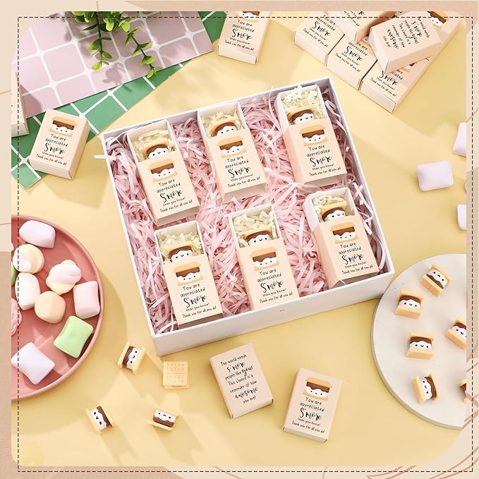 Wettarn 24 Sets S'more Appreciation Gifts Bulk Marshmallow with Box Party Favors Christmas Vet Tech Thank You Gift Rewards for Teacher Employee Nurse Coworkers Staff Team