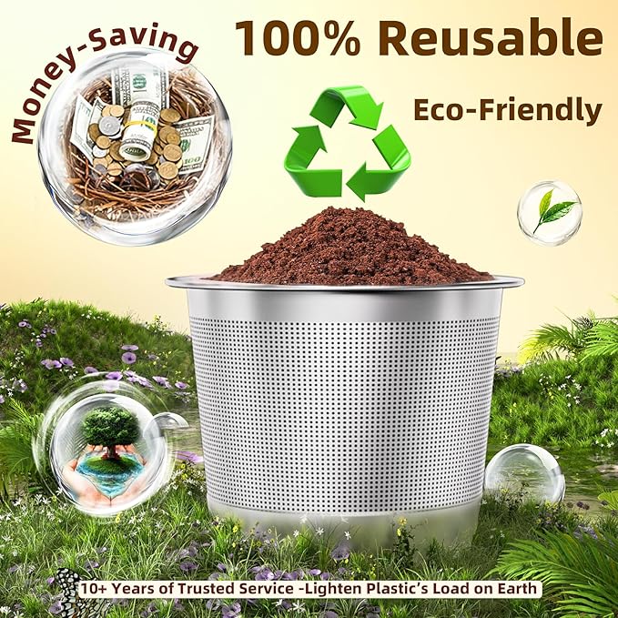 2 Pack Reusable K Cups Coffee Pods for Keurig 1.0: Stainless Steel Refillable K Cups - Reusable Coffee Filters for Keurig Coffee Machine, BPA-Free, SUS 304‌, Scoop, Heat Resistant Handles