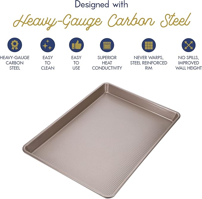 Ultra Cuisine Quarter Baking Sheets with 100% Stainless Steel Rack Set - Includes Premium Aluminum Baking Sheet and Dishwasher Safe Cookie Cooling Racks,Commercial Quality 13"x9"x1"