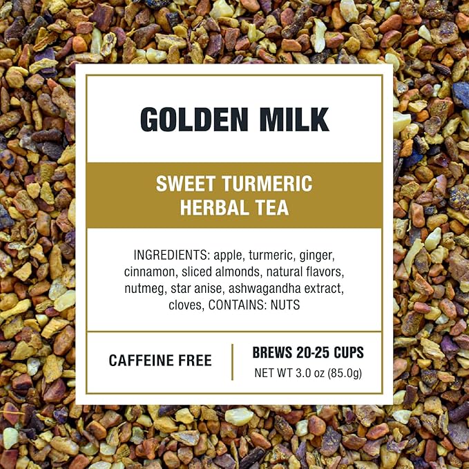 Tiesta Tea - Golden Milk, Loose Leaf, Sweet Turmeric Herbal Tea, Non-Caffeinated Herbal Blend, Makes Hot or Iced Up to 20-25 Cups, 3oz Resealable Pouch