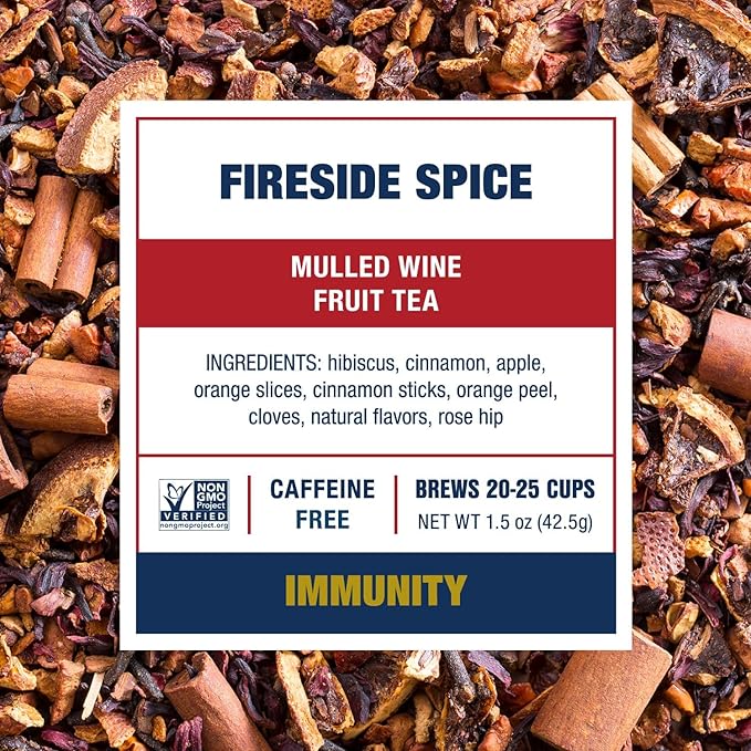 Tiesta Tea - Fireside Spice, Loose Leaf, Mulled Wine Herbal Tea, Premium Non-Caffeinated Holiday Blend, Make Hot or Iced, Brews Up to 25 Cups, 1.5 Ounce Resealable Pouch