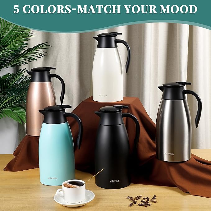 68 Oz Thermal Coffee Carafe, Stainless Steel Insulated Vacuum coffee crafts to keep coffee hot, 2 Liter Tea Water Coffee and Beverage Dispenser (Blue)