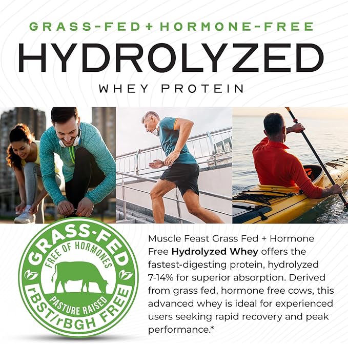 Muscle Feast Hydrolyzed Whey Protein Powder, Grass Fed and All Natural Hormone-Free, Hydro Whey Powder for Men and Women, Gluten Free, Non-GMO, Delicious Hydrolyzed Protein Powder, Unflavored, 2lb