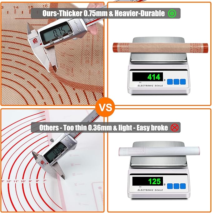 Silicone Pastry Mat 36'' By 24'' Extra Large Baking Mat with Measurements for Dough Rolling, Kneading Board, Kitchen Counter Mats, Perfect for Dough, Fondant, Pie Crust, Cookies, Bread, Pasta, Pizza