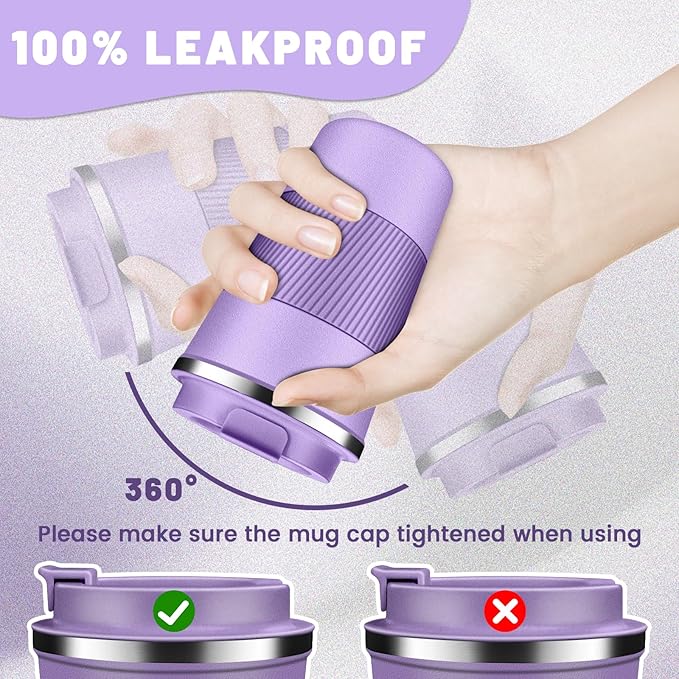 Insulated Coffee Tumblers with Flip Lid 12oz / 17oz, Stainless Steel Travel Coffee Mug Leak Proof, Vacuum Insulated Coffee Mug Reusable Cup, Keeps Cold and Hot for Coffee Tea