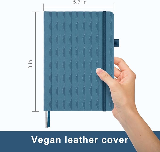 &And Per Se Dotted Journal Notebook for Women&Men with Pattern, A5 Leather Hardcover, 160 Pages 100GSM Thick Dotted Paper, 3 Sheets of Stickers Included(Blue)