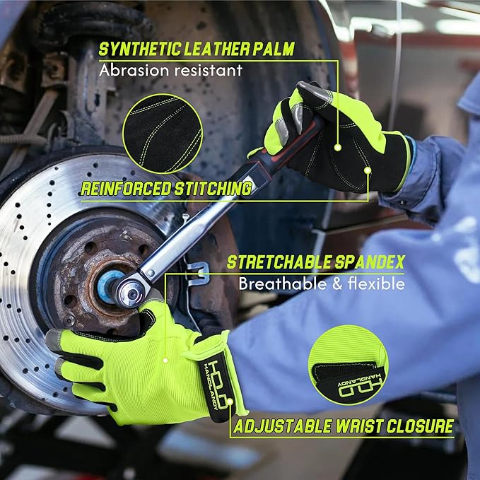 HANDLANDY Work Gloves for Men & Women, Utility Mechanic Working Gloves Touch Screen, Flexible Yard Work Gloves
