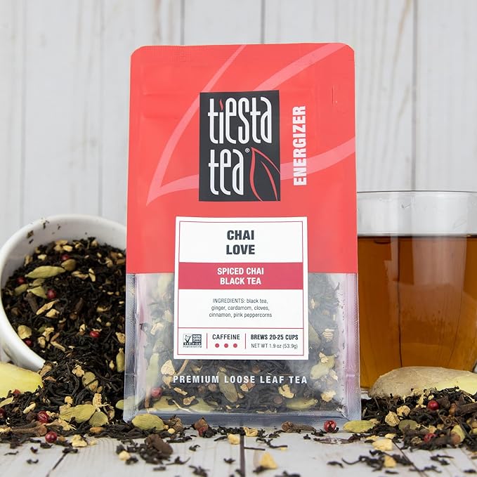 Tiesta Tea - Chai Love, Loose Leaf, Spiced Chai Black Tea, Premium Blend, High Caffeinated Black, Make Hot or Iced Brews Up to 25 Cups, 1.9 Ounce Resealable Pouch