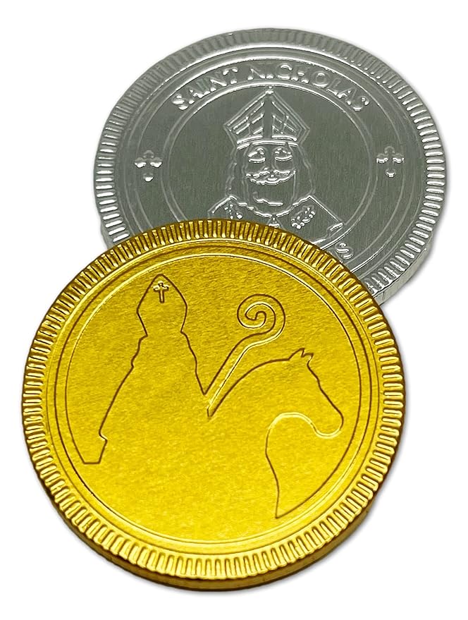 Foiled Again! Chocolate St. Nicholas Day Coins - Belgian Milk Chocolate Coins - Bright Colorful Foils - Beautiful Feast of St. Nicholas Designs - Sealed, Resealable Bag - 1 pound