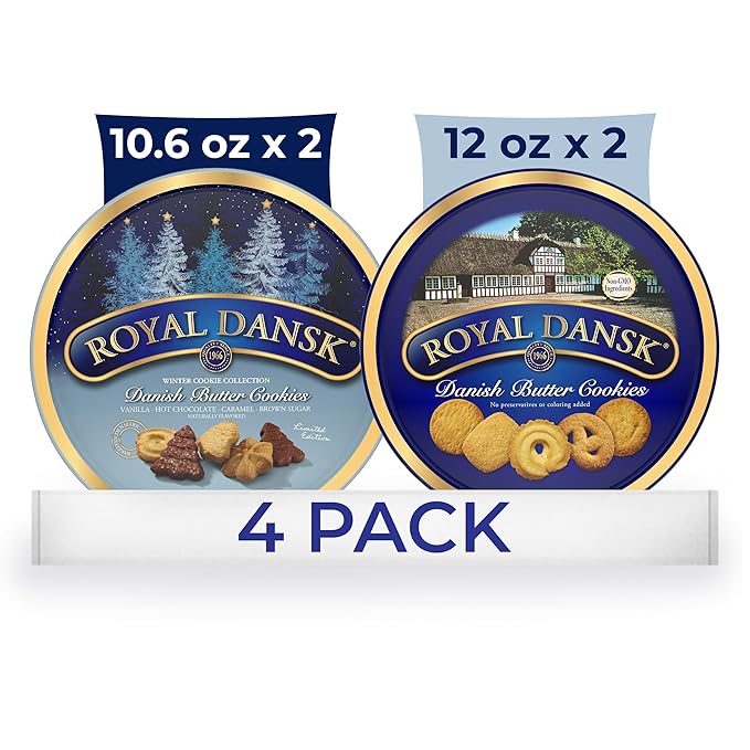 Royal Dansk Danish Butter Cookies, Holiday Cookie 4 Pack, Gift Tin, 45.2 oz