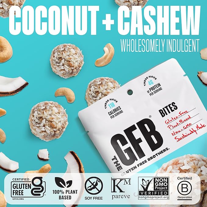 The GFB Coconut Cashew Protein Bites - Gluten Free, Plant Based, Non GMO, Sustainably Made – Ridiculously Tasty, Healthy, Vegan, Protein Energy Balls, 4 oz (6 Count)
