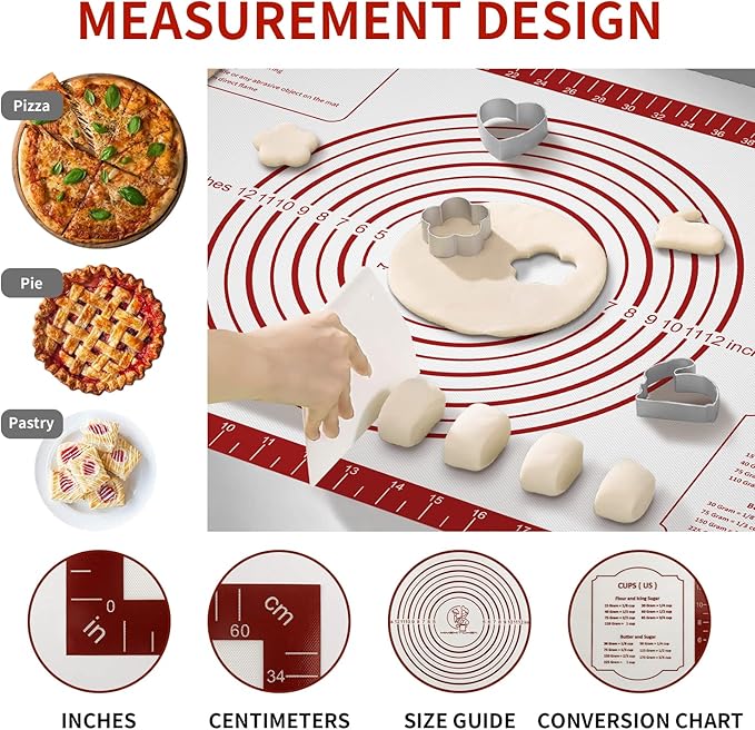 Silicone Baking Mat,Non Stick Pastry Dough Mat for Rolling, Macarons Baking Mat, Pie Crust Bread Pizza Mat, Counter Mat