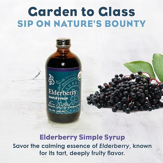 Bluestem Botanicals Organic Elderberry Simple Syrup, 8 oz, Cocktail and Mocktail Mixer for Drinks, Non-Alcoholic