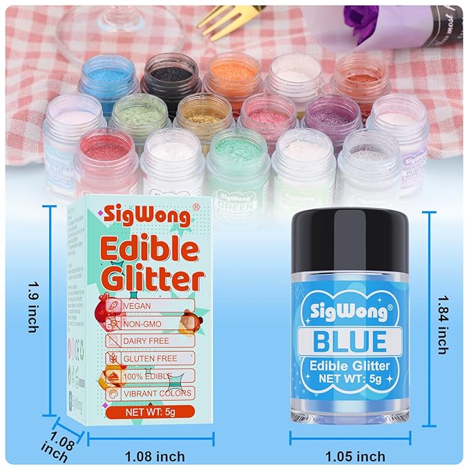 Blue Edible Glitter - 5g Food Grade Cake Decorating Shimmering Glitter, Edible Sprinkle Luster Dust for Drinks, Chocolates, Fondant, Strawberries, Cupcakes, Candy, Cookie - Vegan