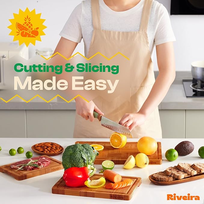 Riveira Bamboo End Grain Wood Cutting Board – Gourmet Bamboo Grandeur: 15 x 10 Wooden Cutting Boards – Wooden Cutting Boards For Kitchen Decorative – Innovative Juice Grooves End Grain Cutting Board