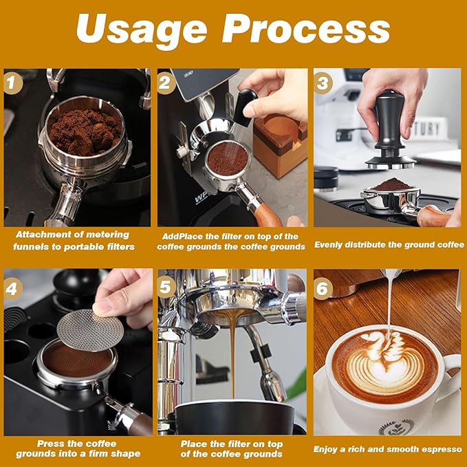 Espresso Accessories Kit 53mm, Spring Loaded Calibrated Espresso Tamper, Wdt Tool Espresso and Silicone Tamper Mat,Dosing Funnel, Coffee Puck Screen and 12 Replacement Needles Fit 53mm Portafilters
