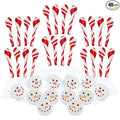 4E's Novelty Snowman Marshmmallow Toppers and Peppermint Spoons (24pc of Each) Candy Canes Spoons and Sugar Coated Snowman Face Marshmallows for Christmas Hot Chocolate Bar Supplies, Hot Cocoa Toppers Decorations
