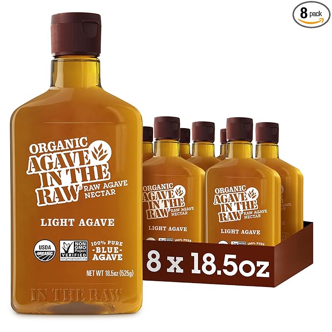 Organic Agave In The Raw Agave Nectar, 18.5 oz., 8 Pack, Made With Organic Blue Agave From Mexico, USDA Organic, Non-GMO Project Verified, Kosher Vegan and Low Glycemic Index