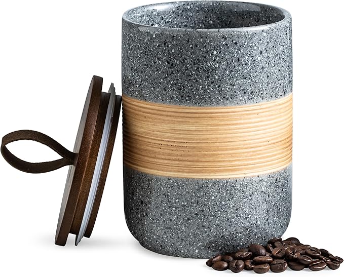 Airtight Coffee Storage Container Jar with Lid, Ceramic Kitchen Food Storage Jars for Spice Sugar Cookie, Coffee Bean Stackable Decorative Jars for Housewarming, Grey & 28oz
