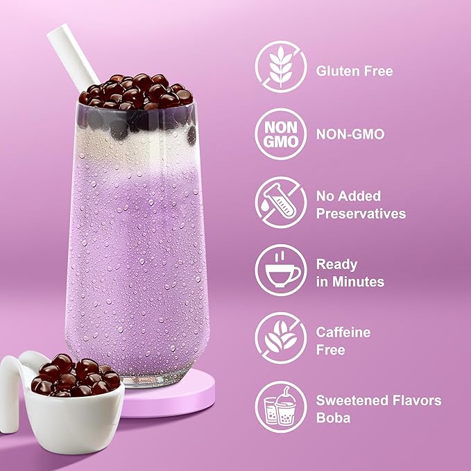 J WAY Instant Boba Bubble Pearl Taro Milk Tea Kit with Authentic Brown Sugar Tapioca Boba, Ready in Under One Minute, Paper Straws Included - 6 Servings