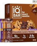 IQBAR Brain and Body Plant Protein Bars - Chocolate Lovers Variety - 12-Count Low Carb - Gluten Free, High Fiber, Vegan Snacks - Low Sugar Meal Replacement
