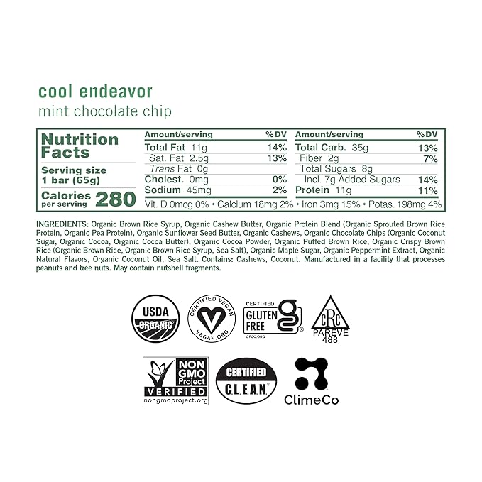 GoMacro MacroBar Organic Vegan Protein Bars - Mint Chocolate Chip, 2.3 Ounce Bars, (Pack of 12)