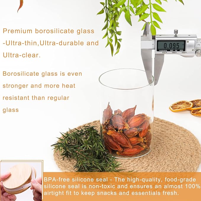 Glass Food Storage Containers Jars with Airtight Bamboo Lid 12 oz 9 pcs, 340 ml Pantry Organization Jar, Glass Terrarium with Lid, Spice, Flour and Sugar Container, Canister Set for Kitchen Counter