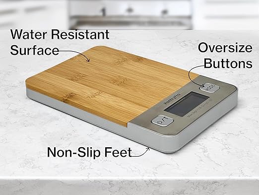 PantryPro Bamboo Platform Digital Kitchen Scale - 11 pounds Capacity LCD Display Grams and Ounces AAA Battery Included (Natural)