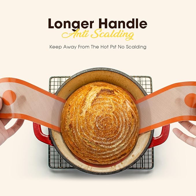 Dizywiee Silicone Bread Sling for Dutch Oven, 3-Pack Non-Stick & Easy to Clean Bread Baking Mat Set, Reusable Bread Sling with Long Handle to Transfer Sourdough, 01.3Pack Black+Orange+Red