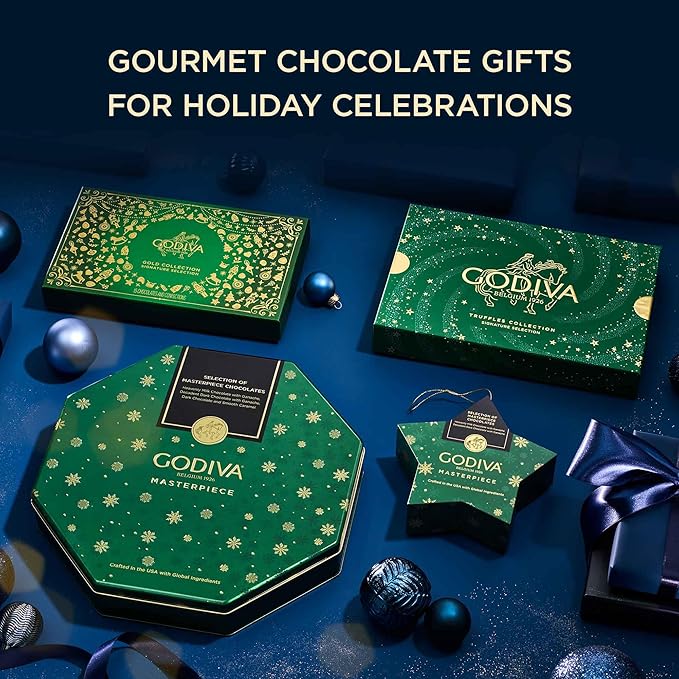 Godiva Red Bow Signature Truffle Gift Box, Belgian Dark and Milk Chocolates with Ganache Centers, Gourmet Holiday Gift, Non-GMO & Kosher, 15 Pc