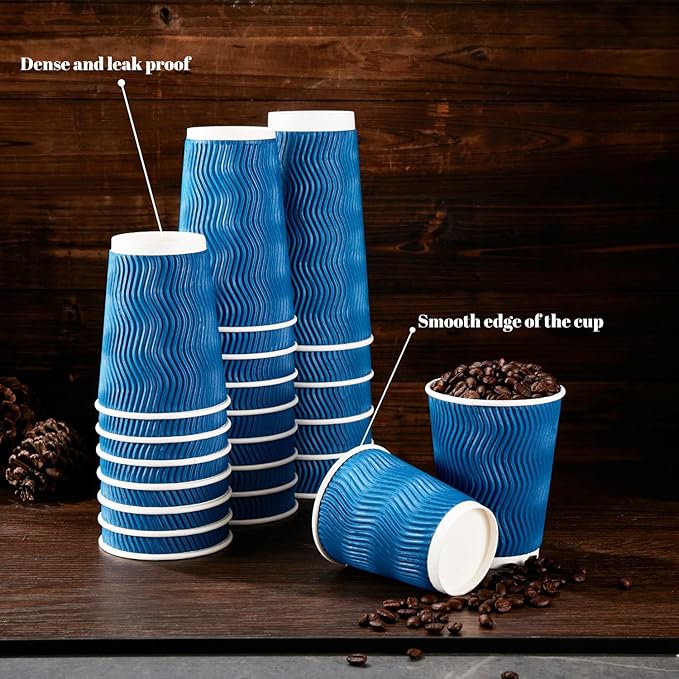 Lamosi Coffee Cups 12 oz - 120 Pack, 12 oz Disposable Paper Coffee Cups Insulated, Corrugated Kraft Ripple Wall Cup for Hot Beverage or Cold Drinks (Navy)