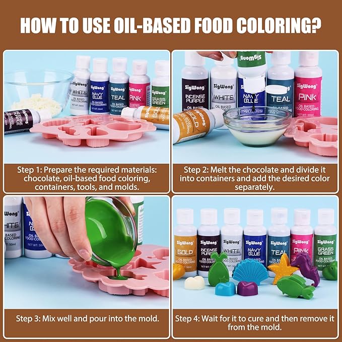 Oil Based Food Coloring for Chocolate - 50ml Brown Upgraded Edible Oil Based Food Dye for Cake Decorating, Baking, Candy Melts, Cookie, Icing Frosting, Fondant, Meringues - 1.69 Fl.Oz Bottles