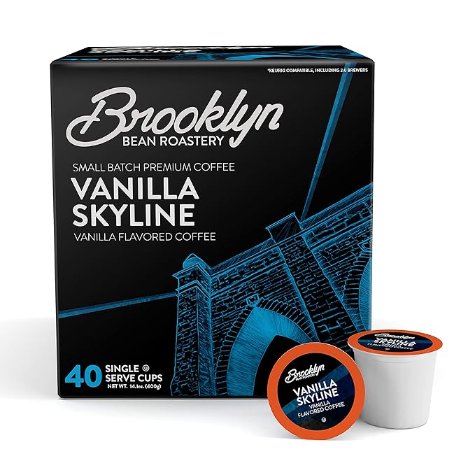 Brooklyn Beans Vanilla Skyline Gourmet Coffee Pods - Compatible with Keurig K Cup Brewers Including 2.0 Machines, 40 Count, Rich and Creamy Vanilla Flavored