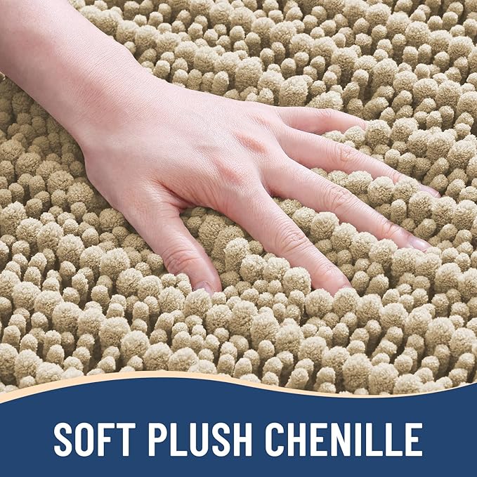 Arotive Luxury Chenille Bathroom Rug Mat, Extra Soft Thick Absorbent Shaggy Bath Rugs, Non-Slip Machine Wash Dry, Plush Bath Mats for Bathroom, Shower and Tub, 59x35, Beige