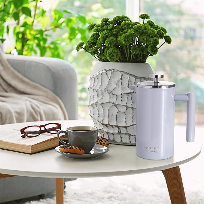 Mixpresso Light Blue Stainless Steel French Press Coffee Maker 26 Oz 770 ml, Double Wall Insulated French Press Stainless Steel, Easy Clean Tea Brewer, Easy Press Durable Metal Coffee Press