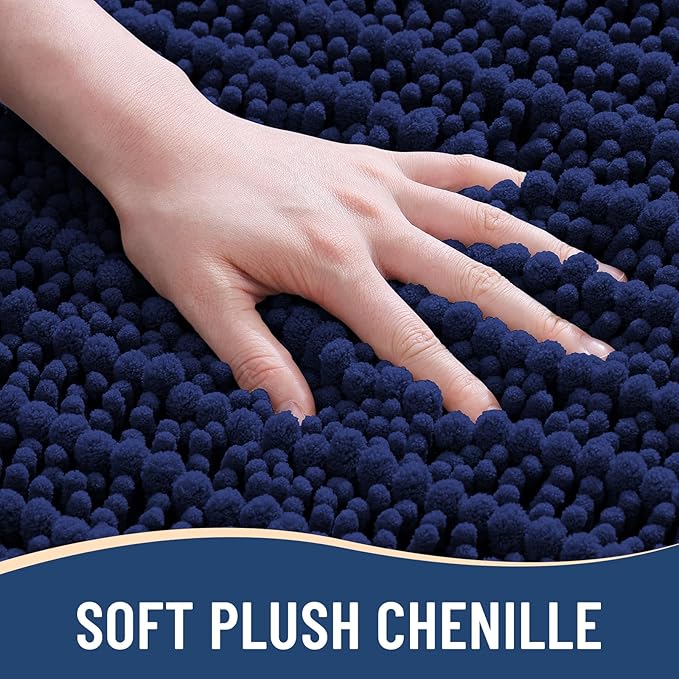 Arotive Luxury Chenille Bathroom Rug Mat, Extra Soft Thick Absorbent Shaggy Bath Rugs, Non-Slip Machine Wash Dry, Plush Bath Mats for Bathroom, Shower and Tub, 70x24, Navy