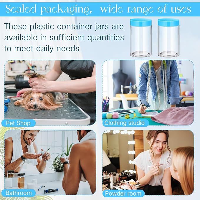 Patelai 4 Pieces Round Wide-mouth Leak Proof Plastic Container Jars with Lids for Travel Storage Makeup Beauty Products Face Creams Oils Salves Ointments DIY Making(12 Ounce,Blue)
