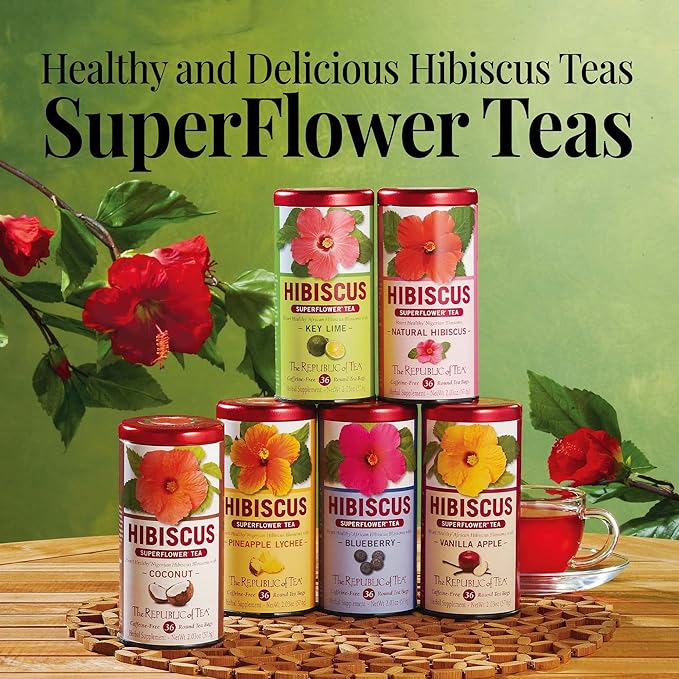 The Republic of Tea Natural Hibiscus Superflower Herbal Tea, Ruby Red Hibiscus Fine Blend, 36 Tea Bag Refill