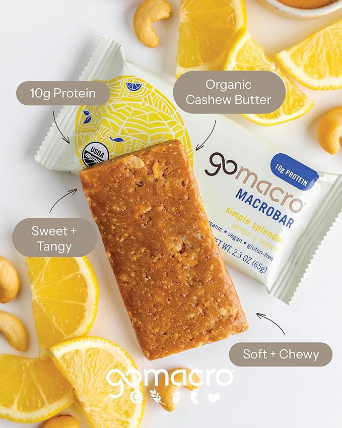 GoMacro MacroBar Organic Vegan Protein Bars - Lemon + Lemon (2.3 Ounce Bars, 12 Count)